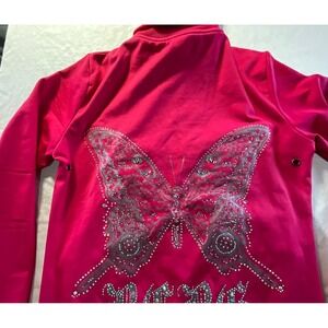BCBGMAXAZRIA Hoodie Women‎ S Pink Full Zip Embellished Butterfly Barbiecore Y2K